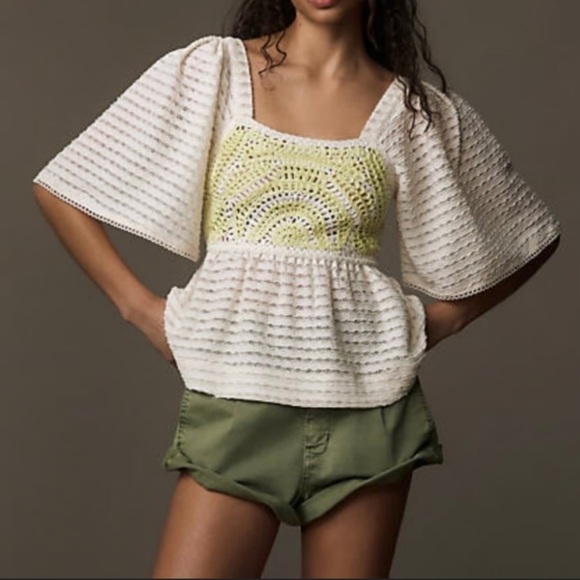Anthropologie Tops - Sarah Hann white and yellow crochet top 20911